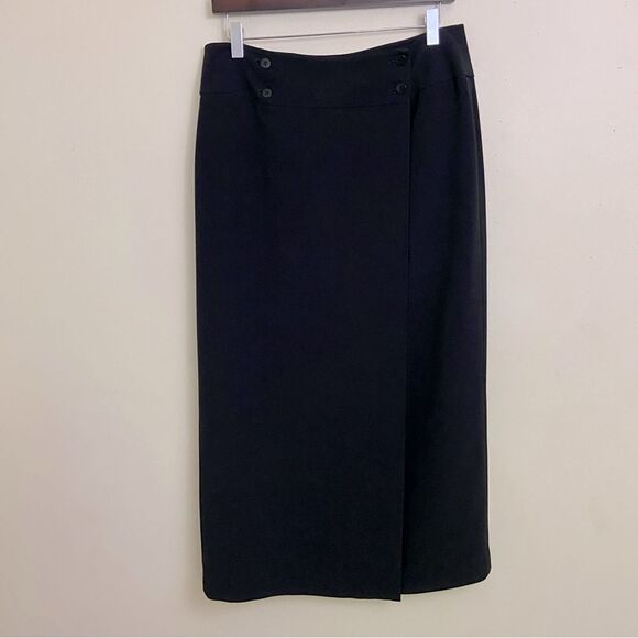 Liz Claiborne Black Maxi Wrap Skirt size 12 Capsule Wardrobe Classic Minimalist - Picture 1 of 10